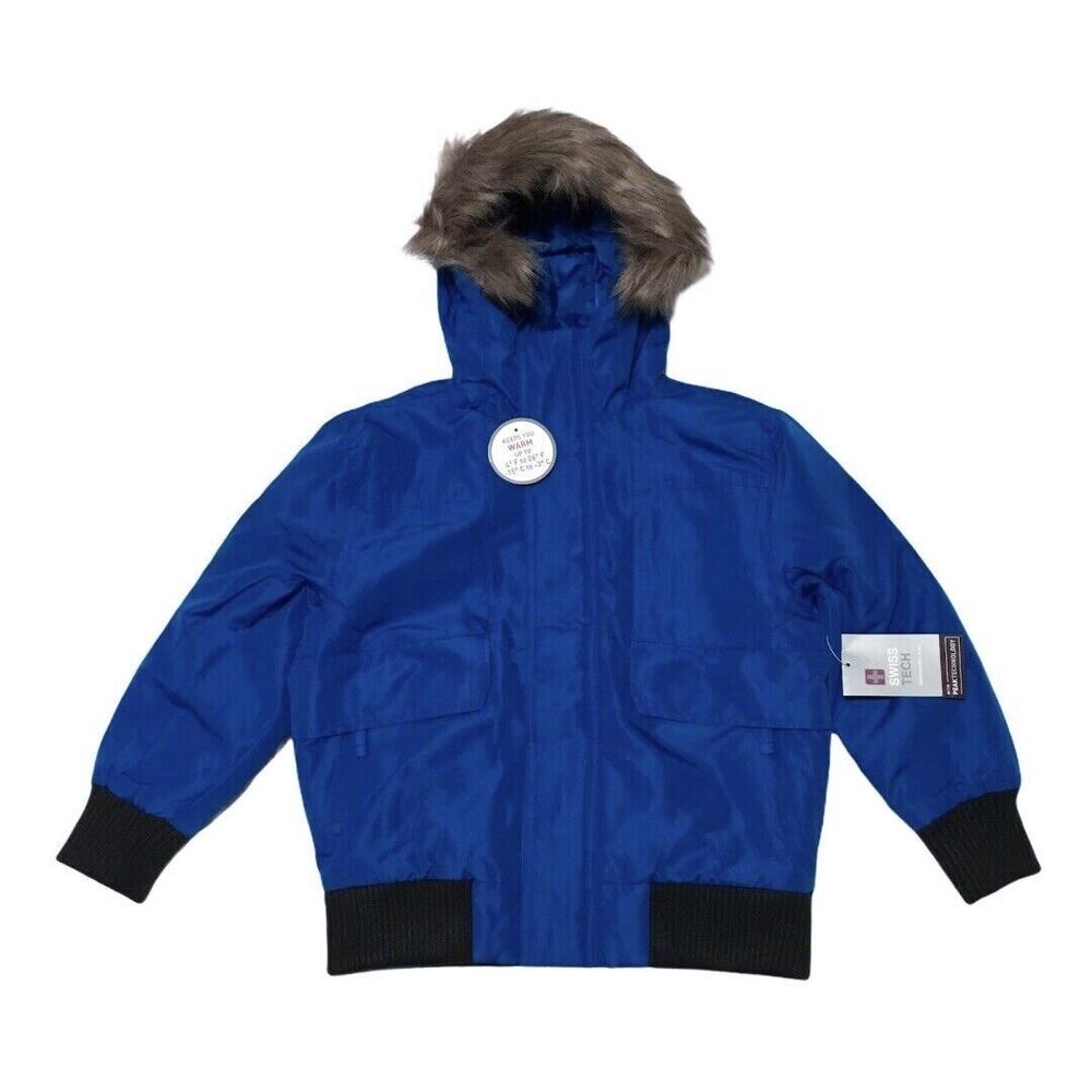 Swiss Tech Boys Jacket XS 4-5 Blue Hooded Coat Winter Kids Peak Technology NEW